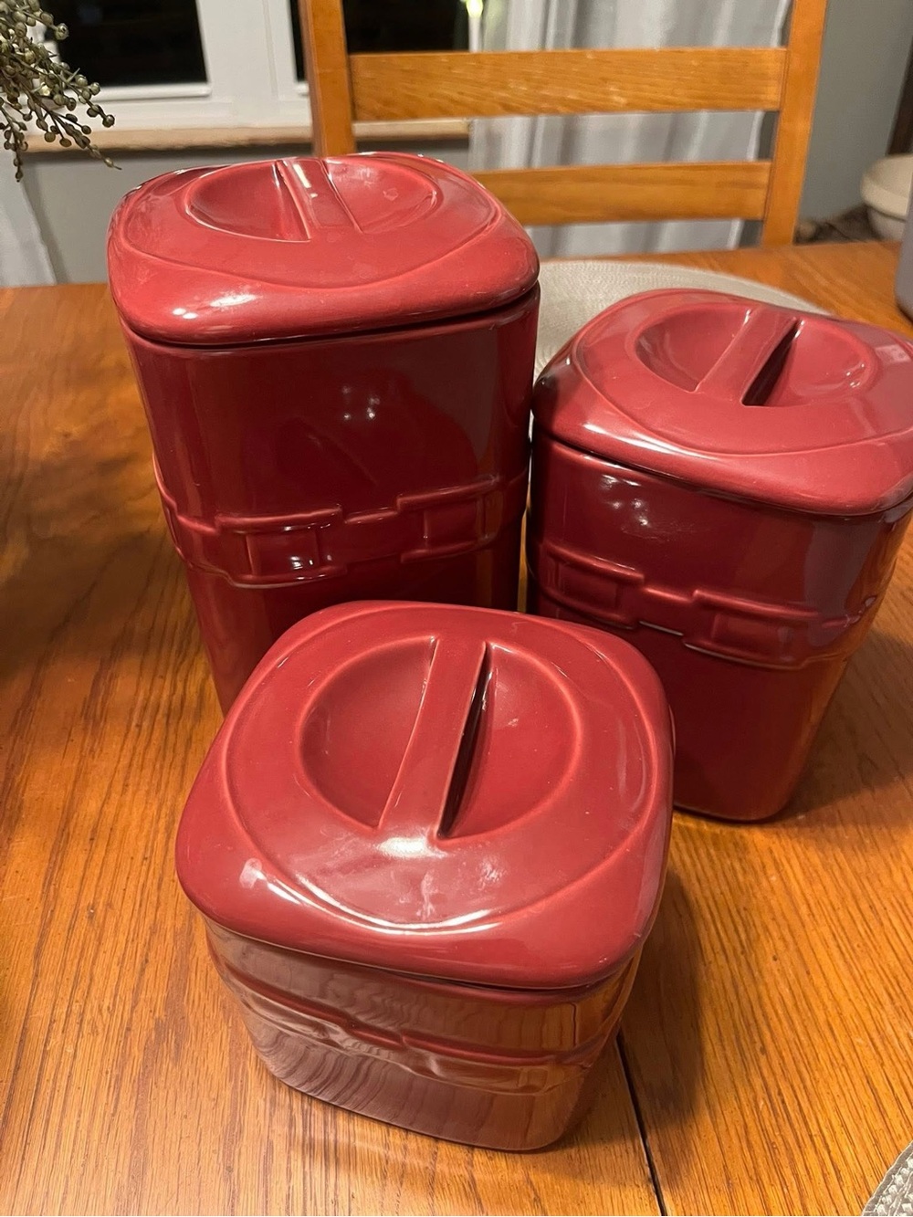 Longaberger Red Ceramic 3-Piece Canister Set